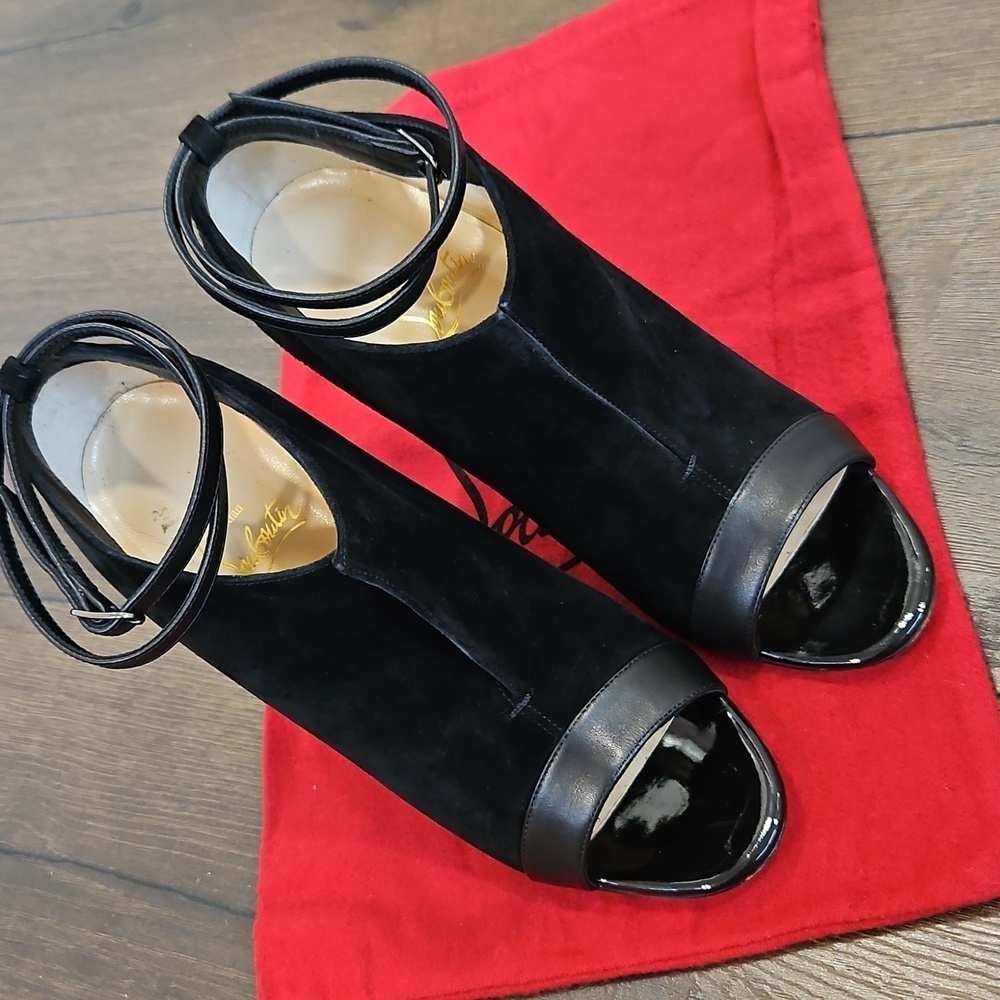 Christian Louboutin Diptic Black Peep-Toe Heels - Size 37 1/2 US 7.5-8 - Picture 15 of 16